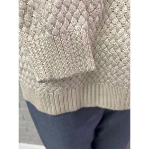 Banana Republic Women Ivory Basket Weave Long Sleeve Sweater Size M - Picture 3 of 9